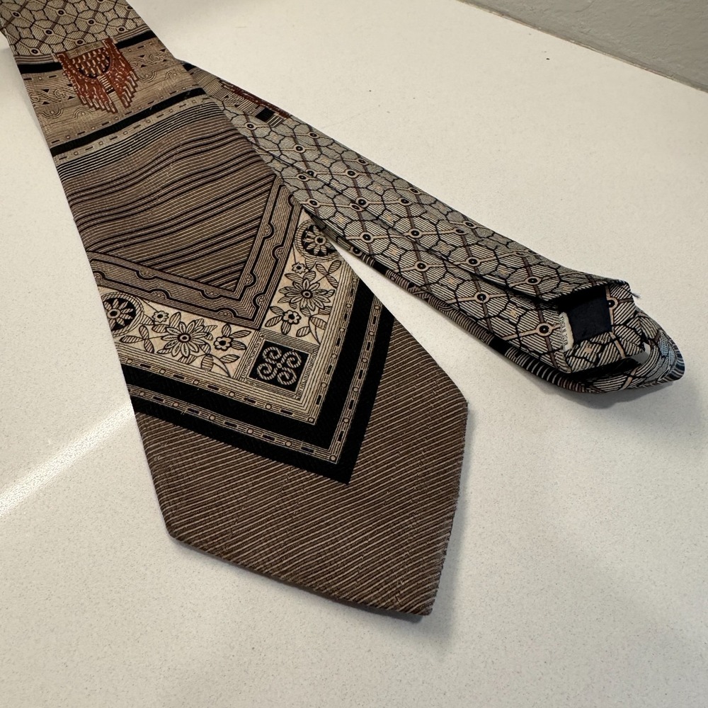 Marc Ferrier‎ Tie Brown Italy Geometric Abstract Necktie Vintage Casual Indian